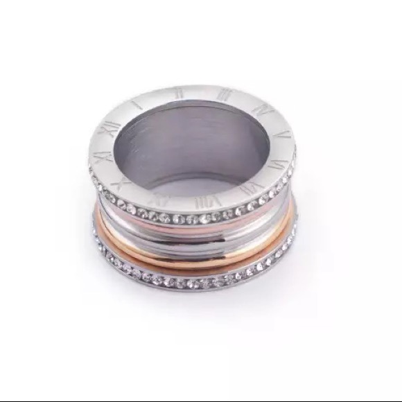 Roman Numeral Swarovski Crystals Stuck Up Eternity Gold Silver Rose Gold Ring - Picture 13 of 16